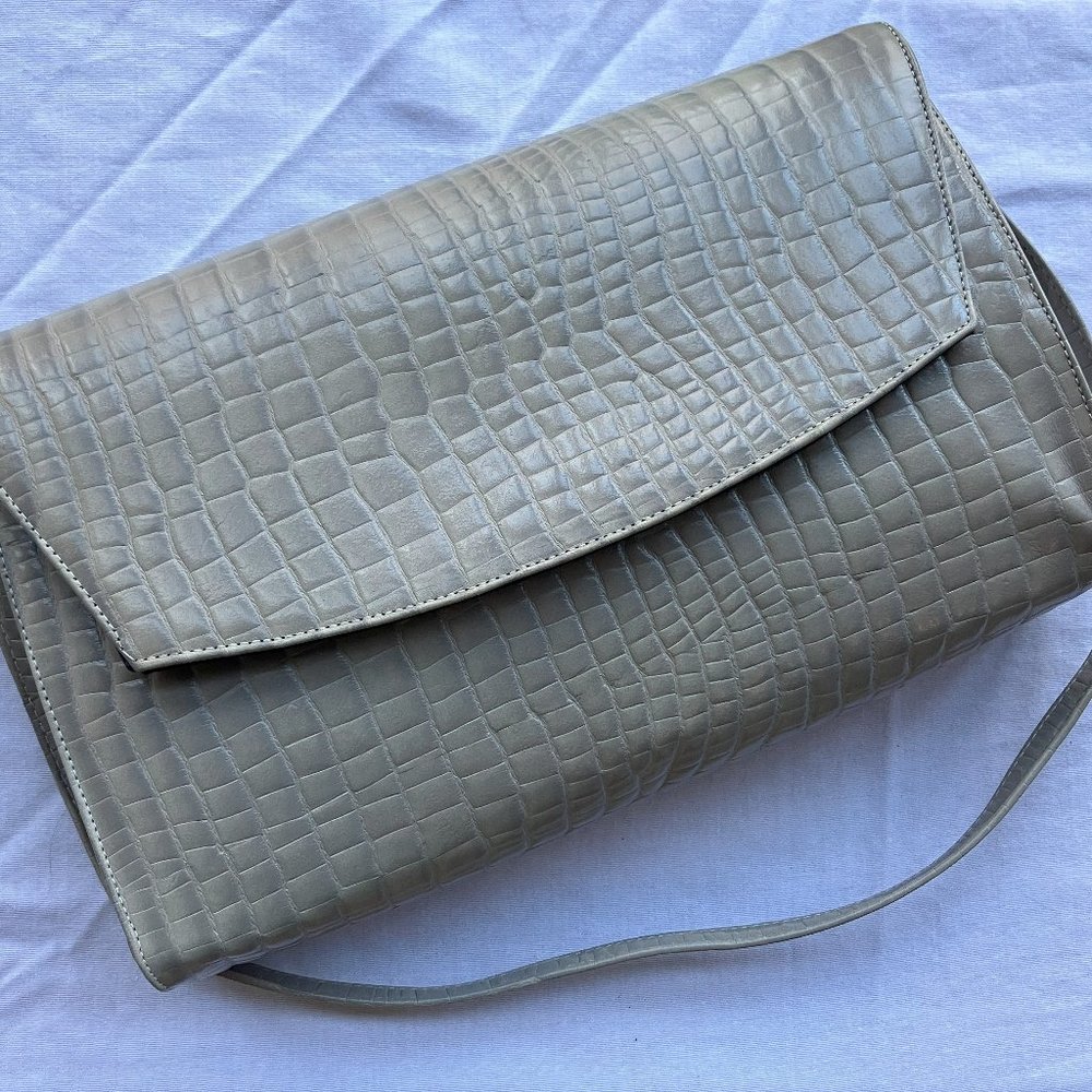Greige faux snakeskin handbag